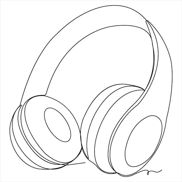Ilustración vectorial continua de una sola línea del contorno del auricular