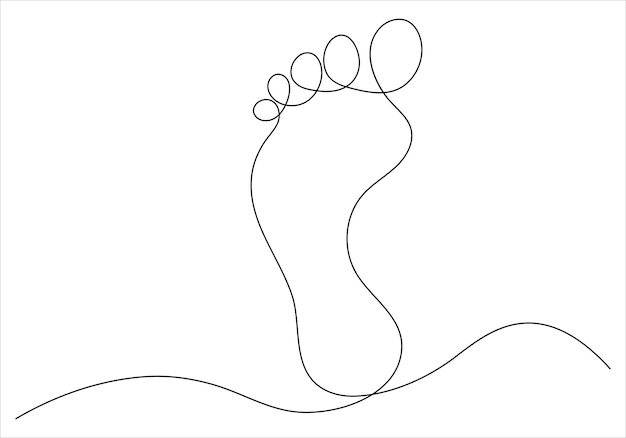 Ilustración vectorial continua de una sola línea de huellas humanas desnudas