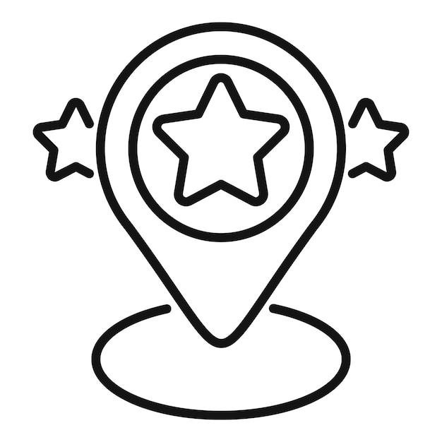 Ilustración vectorial de contorno de un alfiler de ubicación con estrellas que representan un lugar favorito o un punto de interés