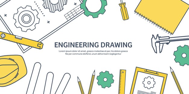 Vector ilustración vectorial de contorno alineado de ingeniería y arquitectura dibujo de software de portátil