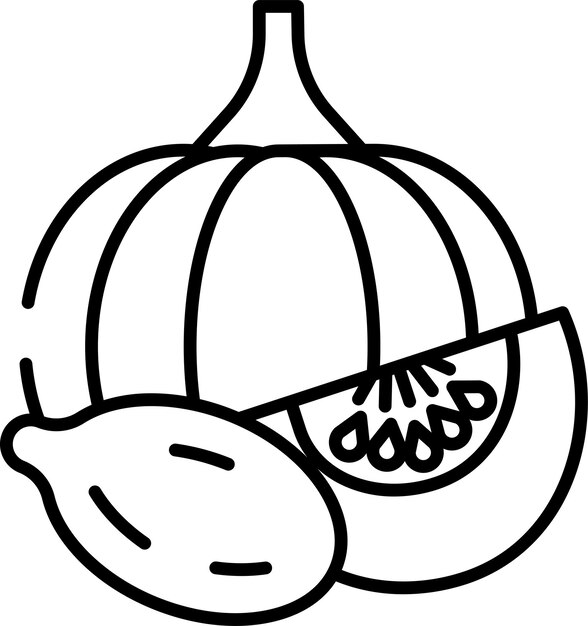 Ilustración vectorial del contorno de la calabaza y la nuez moscada