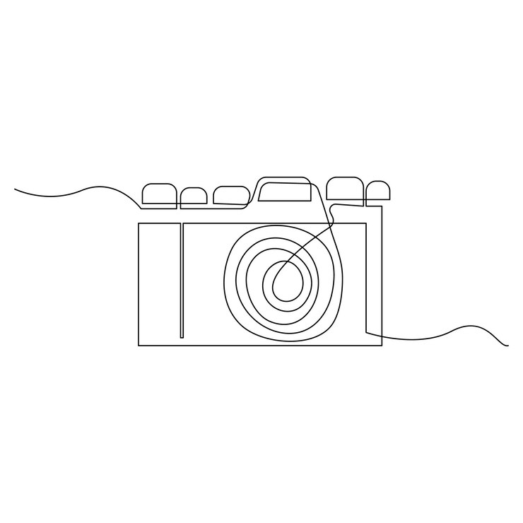 Vector ilustración vectorial de contorno de la cámara fotográfica hd de dibujo continuo de una línea