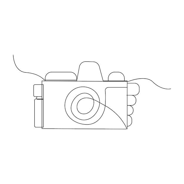Ilustración vectorial de contorno de la cámara fotográfica hd de dibujo continuo de una línea