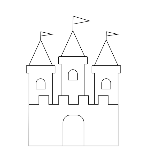 Ilustración vectorial del contorno del castillo de cuentos de hadas aislada Página para colorear para niños