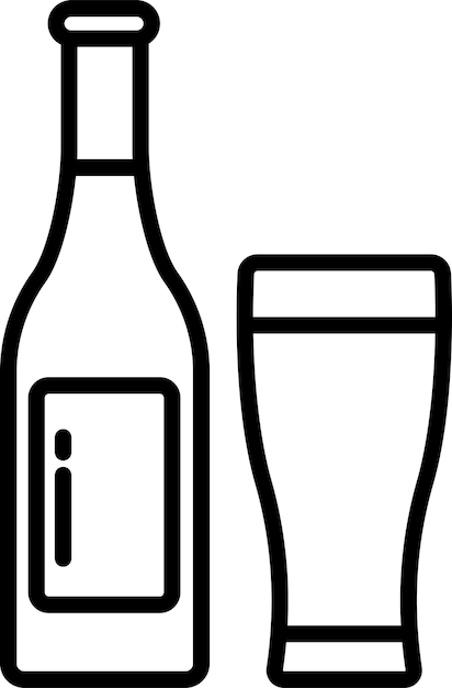 Ilustración vectorial del contorno de la cerveza de trigo, el vidrio y las botellas sólidas