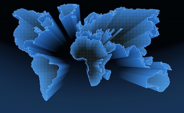 Ilustración vectorial del contorno de los continentes de la tierra de las comunicaciones modernas.
