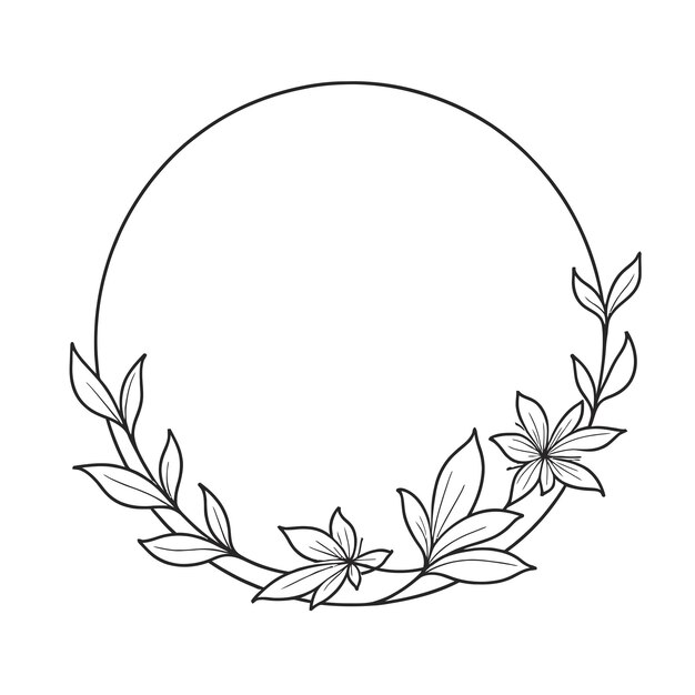 Ilustración vectorial del contorno de la corona de flores silvestres