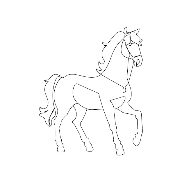 Ilustración vectorial de contorno de dibujo continuo de una línea de caballo