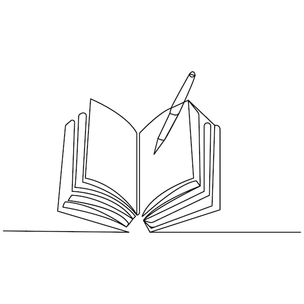 Ilustración vectorial de contorno de dibujo de una línea continua del libro