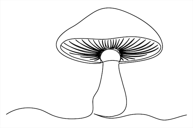 Ilustración vectorial de contorno editable de una sola línea continua de dibujo de hongo