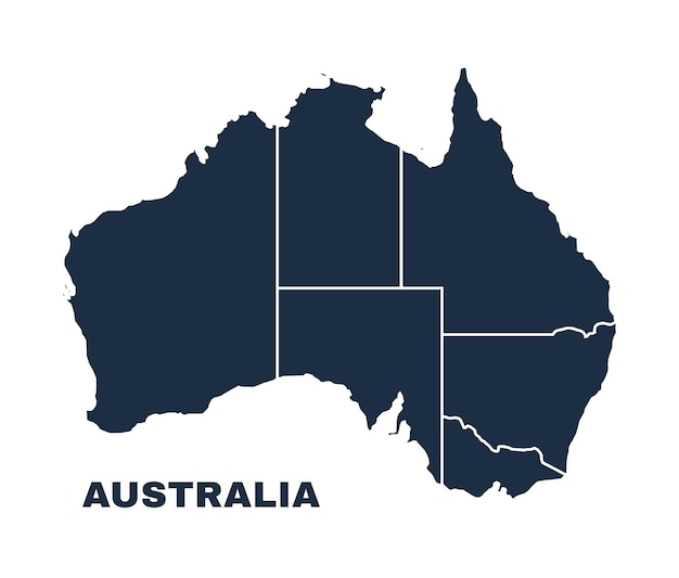 Ilustración vectorial del contorno fronterizo de las regiones planas del mapa azul de Australia