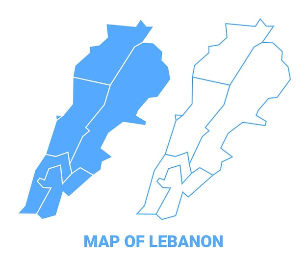 Ilustración vectorial del contorno fronterizo de las regiones planas del mapa azul del Líbano