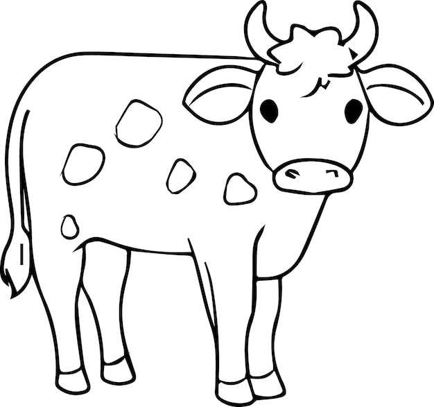 Ilustración vectorial de contorno negro de dibujo de vaca para niños actividad de coloreo sobre fondo blanco