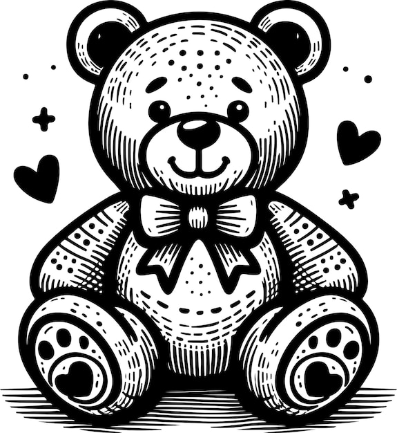 Ilustración vectorial de contorno negro de juguete de oso