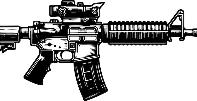 Vector ilustración vectorial de contorno negro de la pistola de rifle