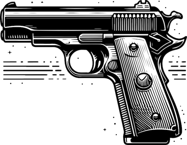 Ilustración vectorial de contorno negro de la pistola