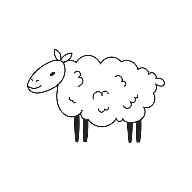 Ilustración vectorial del contorno de las ovejas de Lamb Doodle