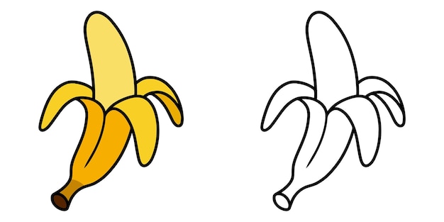 Ilustración vectorial de contorno de un plátano pelado en un fondo blanco