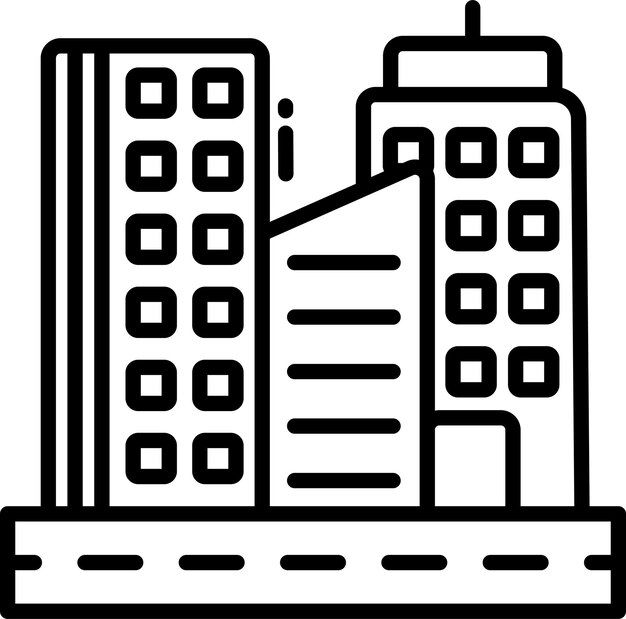 Ilustración vectorial del contorno sólido de los edificios de la empresa