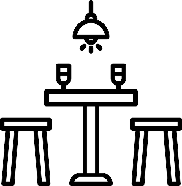 Ilustración vectorial del contorno sólido de las tablas de los restaurantes