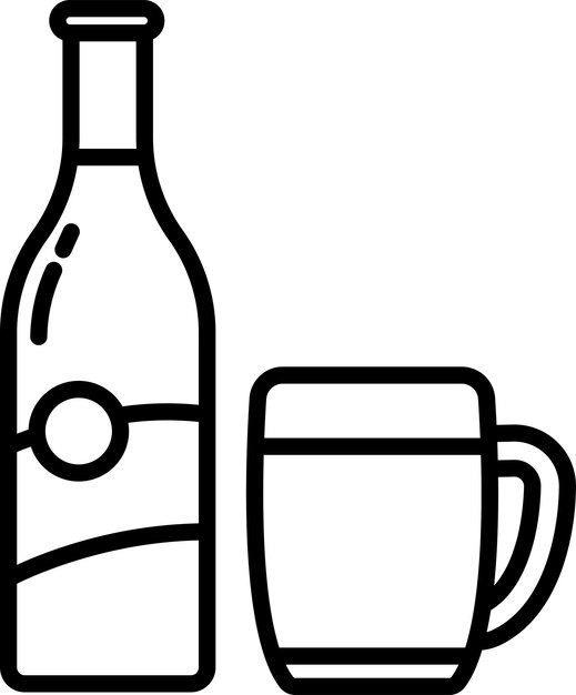 Ilustración vectorial del contorno del vidrio de licor y el sólido de la botella