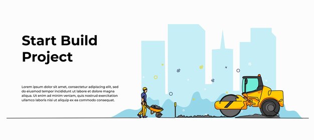 Ilustración vectorial de El contratista lleva a cabo la construcción de carreteras Moderno plano en estilo de línea continua