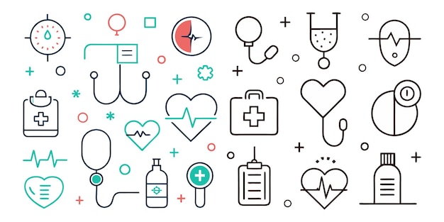 Ilustración vectorial de control de salud colección de iconos de contorno en fondo blanco