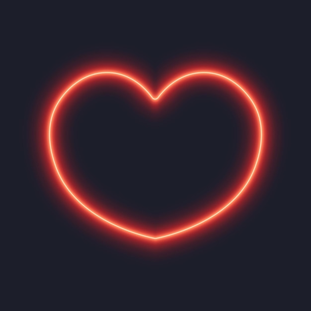 Ilustración vectorial de corazón de neón brillando en un fondo oscuro