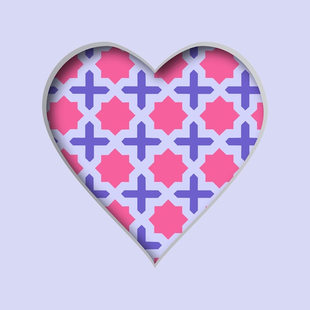 Ilustración vectorial con un corazón recortado y un patrón abstracto en el fondo