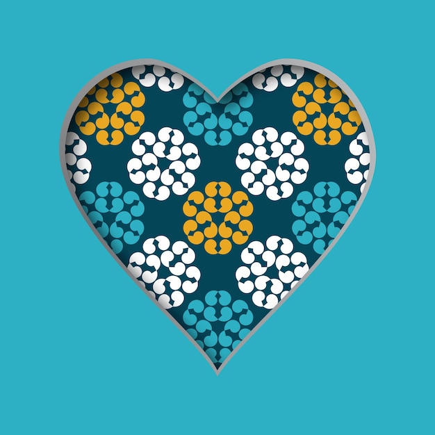 Ilustración vectorial con un corazón recortado y un patrón abstracto en el fondo