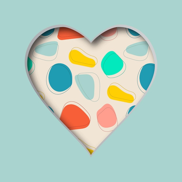 Ilustración vectorial con un corazón recortado y un patrón abstracto en el fondo