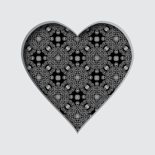 Ilustración vectorial con un corazón recortado y un patrón abstracto en el fondo