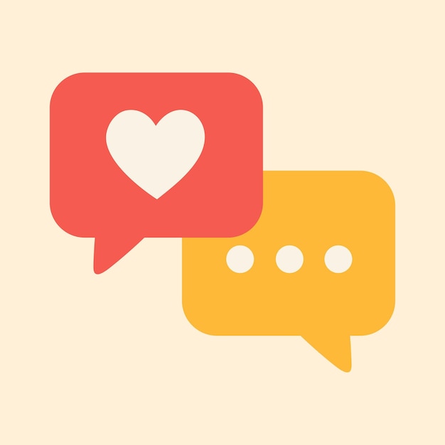Ilustración vectorial de corazones y burbujas de mensajes para conversaciones en línea sobre temas de amor y comunicación