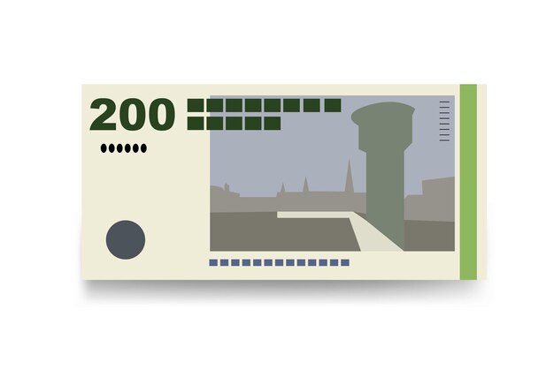 Ilustración vectorial de la corona danesa Dinamarca Groenlandia Feroe conjunto de dinero conjunto de billetes 200 kr