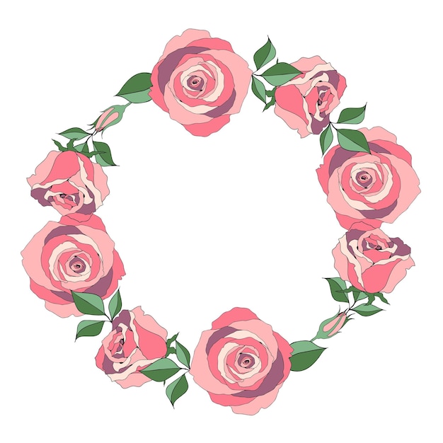 Ilustración vectorial de una corona de flores color de rosa aislada
