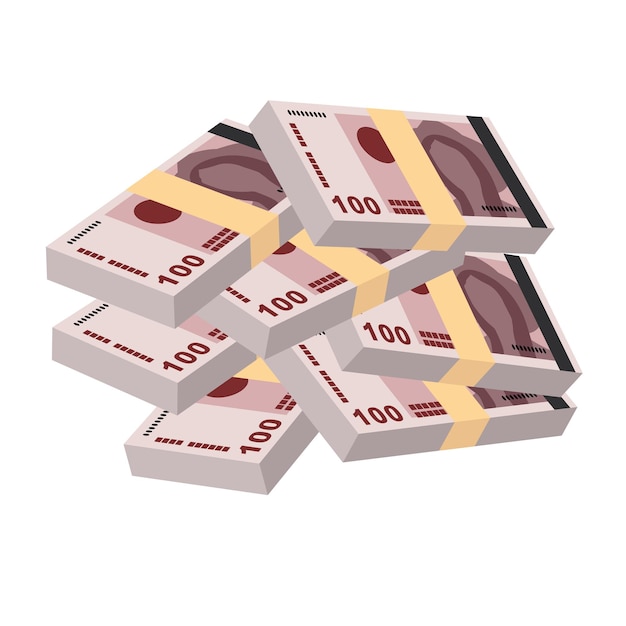 Vector ilustración vectorial de la corona noruega noruega conjunto de dinero paquete de billetes papel moneda 100 kr