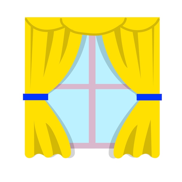 Ilustración vectorial de cortinas amarillas aisladas sobre un fondo blanco