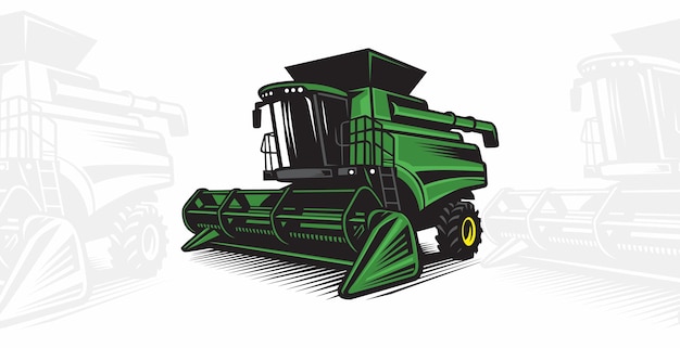 Ilustración vectorial del cosechador combinado verde