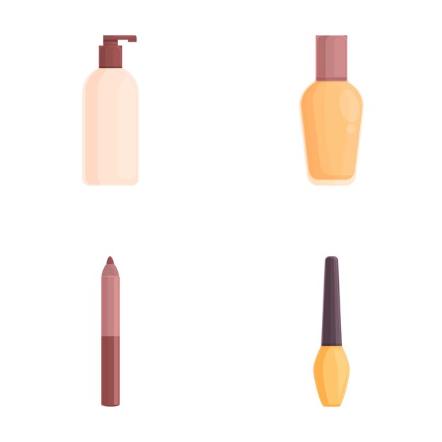 Ilustración vectorial de cosméticos, loción, esmalte de uñas, lápiz labial y delineador de ojos