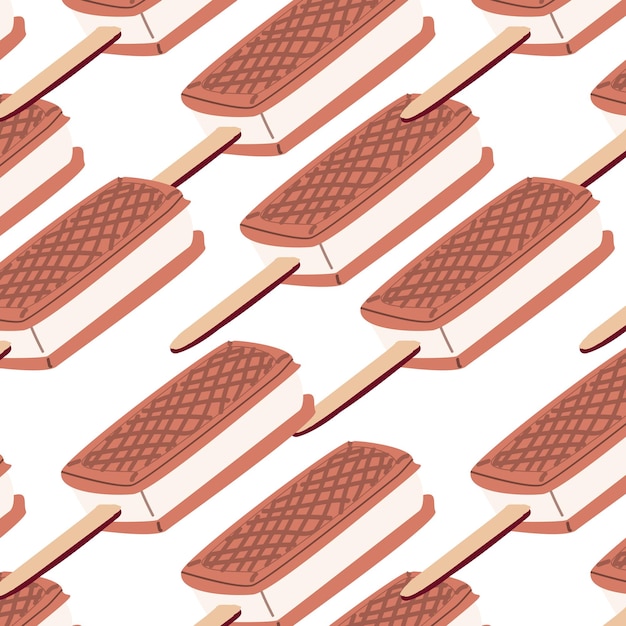Vector ilustración vectorial sin costuras con helado con waffle en fondo blanco