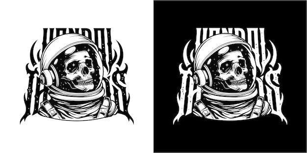 Ilustración vectorial cráneo astronauta dibujo a mano vintage para el diseño de camisetas Ropa de calle Estilo urbano