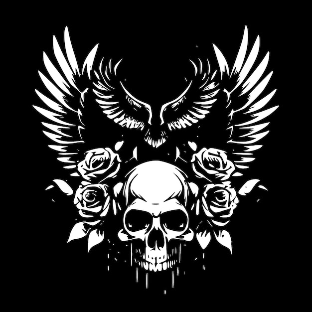 Ilustración vectorial de cráneo en blanco y negro