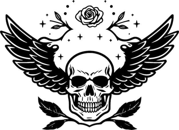 Ilustración vectorial de cráneo en blanco y negro