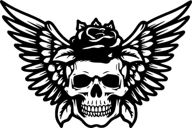 Ilustración vectorial de cráneo en blanco y negro