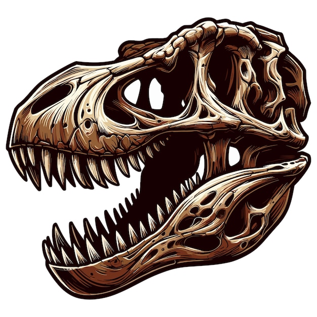 Vector ilustración vectorial del cráneo de dinosaurio tiranosaurio en fondo blanco