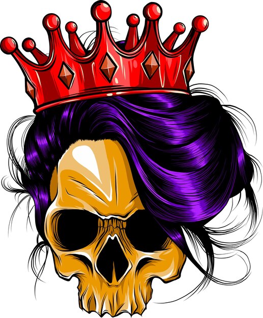 Ilustración vectorial del cráneo femenino con una corona sobre fondo blanco.