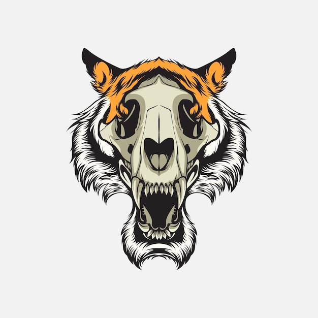 Ilustración vectorial del cráneo de tigre diseño vintage
