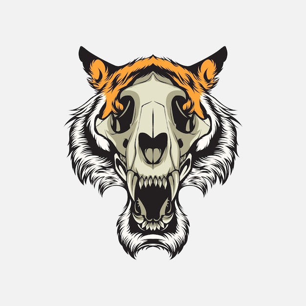 Vector ilustración vectorial del cráneo de tigre diseño vintage