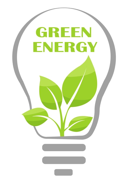 Ilustración vectorial creativa que representa la energía verde con una bombilla y hojas verdes combinadas en un tema ecológico