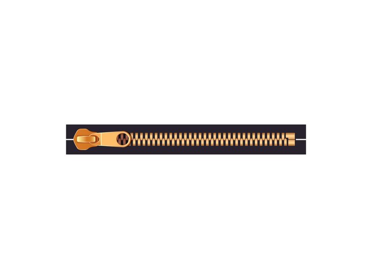 Vector ilustración vectorial de cremallera dorada diseño de cremalla cerrada para chaquetas trajes y diseño de ropa